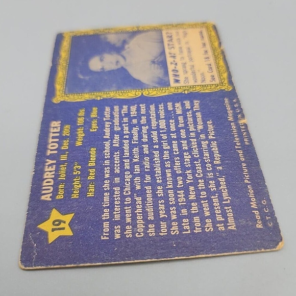 1953 Topps Who-Z-At Star #19 Audrey Totter Vintage Trading Card - Picture 6 of 7